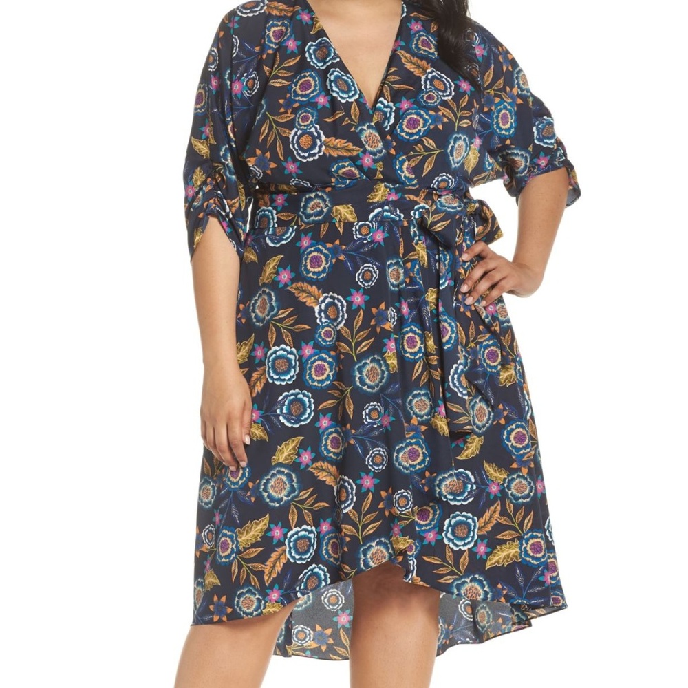 Eliza J. Floral Hi-Lo Surplice Dress